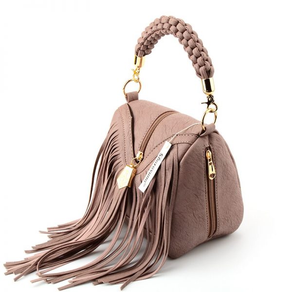 Sac à Main Bohème Bobo Chic - Couleurs Rose, Noir, Blanc - Pompons - Neuf Avec Étiquette